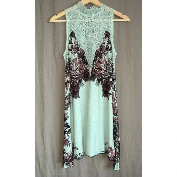 Intimately Free People Marsha Lace Slip Dress Turquoise Blue Floral Flowing XS - Picture 12 of 16